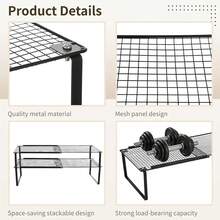 Expandable Metal Cabinet Shelf Organiser, Adjustable Stackable Storage Rack, Heavy Duty Mesh Countertop Shelf For Kitchen, Wardrobe, Cupboard, Pantry & Bathroom Storage - Black - View 5