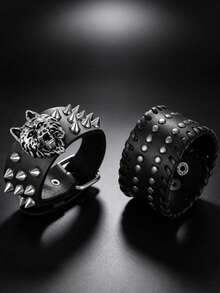 2pcs Punk Style Sports Casual Geometric Design Bracelets, Suitable For Men's Party, Sports And Fashion Wear, Exquisite Bracelet Gift For Men - Black - View 1