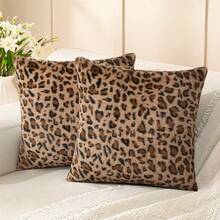 1/2pcs Farmhouse Leopard Print Pillowcase, Fashionable Reversible Pillow Cover, Leopard Pattern Sofa Cushion Cover, Home Decor, Pillow Insert Not Included - Multicolor - View 9