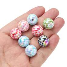 5pcs Acrylic Checkerboard Beads, Colorful AB Plaid Round Loose Spacer Beads, DIY Craft Beads For Keychains, Bracelets, Necklaces & Jewelry Making - Random Color - View 2