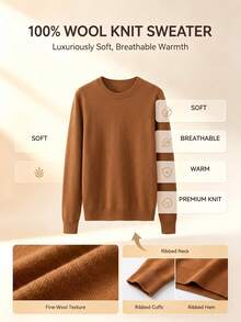 100% Pure Wool Merino Sweater, Warm Knitted Top, Soft Skin-Friendly, Khaki Color, Pullover Cardigan, Autumn/Winter - Khaki - View 5