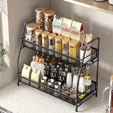 1pc 2-Tier Iron Tabletop Storage Rack, Multi-Function Metal Organizer Shelf, Suitable For Kitchen Seasonings, Bathroom Cosmetics, Desktop Supplies, Dorm And Back To School Essentials - White - View 6