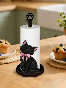 Black Cat Design Kitchen Towel Rack, Wooden Kitchen Towel Rack, Single Layer Fabric Towel Rack, Vertical Kitchen Towel Rack, Countertop Towel Storage Rack, Desktop Towel Rack, Towel And Plastic Wrap Roll Storage Rack - Multicolor - View 6