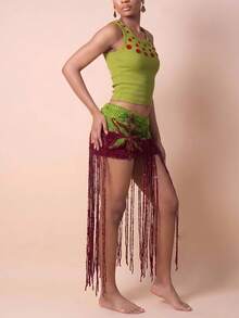 Women's Sexy Fringe Bodycon Skirt In Polyester, Perfect For Party & Festival Outfits - Green - View 3