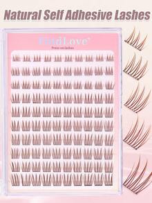 FindLove 100Clusters Natural Brown Lashes With Adhesive DIY Pre Glued Lash Extensions C Curl 8-16mm Press-On Eyelash Idol Wispy Lash Reusable Individual Eyelashes Natural Soft Lightweight Mix Style Lash Clusters For Self Use At Home Or Travel Makeup Tools - C - View 5
