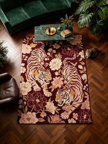 1pc Red Tiger Living Room Rug, Thickened Carpet, Plush Rug, Autumn/Winter Rug, Living Room Area Rug, Small Area Rug, Mat, Home Decor, Large Living Room Rug, Round Rug, Living Room Home Decor, Room Decor, Washable Rug - Multicolor - View 3