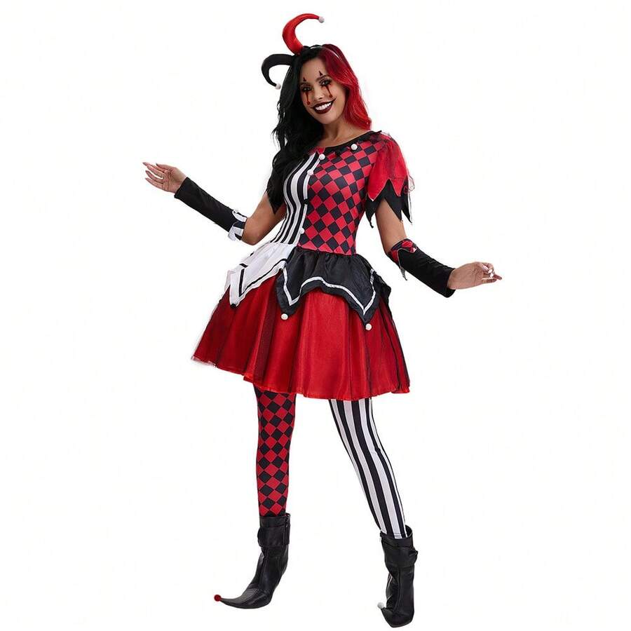 Halloween Adult Horror Clown Cosplay Costume Circus Carnival Performance Outfit - Multicolor - View 1
