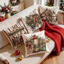 4pcs/1pc Gingerbread Man Carriage Christmas Pattern Pillow Case Without Insert, Single Side Printed Pillow Case, Suitable For Living Room Bedroom Home Decor, All Season Pillow Case - Multicolor - View 9