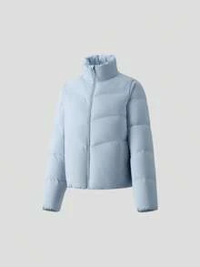 Beneunder Women's Fluffy White Down Coat (Stand Collar, High Warmth) PF004 - Crescent Blue - View 12