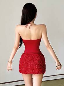 Top Dazzle Women's Red Woven Bandeau Top, Sleeveless Design, Regular Length, Showcasing Charming Style - Red - View 9