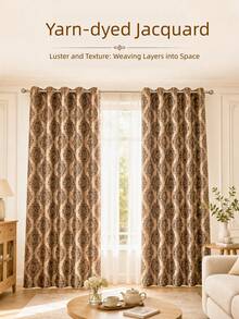 1 pièce Rideau occultant jacquard cationique rouge, rideau occultant thermique isolé de style vintage américain, convient pour la chambre, le salon et le bureau à domicile, rideau d'intimité - Rouge foncé - Voir 9