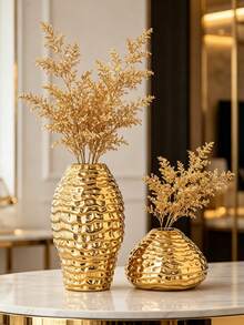 1 Piece Gold Honeycomb Textured Ceramic Vase - 1PC - View 8