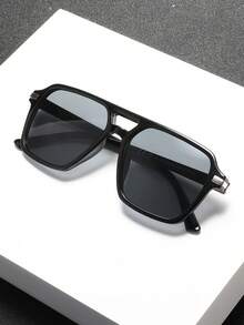 1 Pair Men's Fashion Aviator Frame Sunglasses, Perfect Blend Of Modern Style And Vintage Charm, Suitable For Driving, Travel, Outdoor Sports, Daily Commute, Vacation, Fits All Face Shapes - 1pc Black Frame Gray Film - View 3