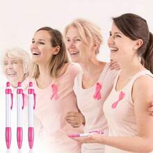 10pcs "Breast Health Care" Theme Ribbon Pens, Creative Pink Push-Button Ballpoint Pens, Breast Cancer Awareness Gifts, Unique Ribbon Clip Design, Spreading Hope And Care, Black Ink, Smooth Writing - Pink - View 5