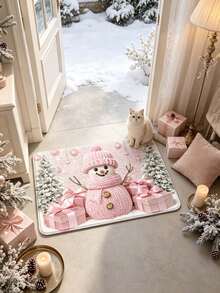 1pc Pink Knitted Snowman Christmas Doormat, Christmas Gift, Door Mat, Small Rug, Welcome Mat, Carpet, Floor Mat, Outdoor Doormat, Kitchen Rug, Home Decor, Front Door Mat, Area Rug, Outdoor Mat - Multicolor - View 2