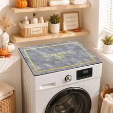 Luckybutterfly Grey Marble Golden Frame "Wonderful Life" Print Washing Machine Top Cover Mat, Non‑Slip Waterproof Dust‑Proof Washer Dryer Protector Pad, Modern Laundry Room Home Decor - Grey - View 7