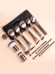 11pcs Makeup Brush Set With PU Storage Bag, Multiple Dual-Head Face Brushes, Dual-Color Gradient Bristles, Skin-Friendly And Non-Irritating, Even Powder Pickup And Low Flying Powder, Convenient Storage And Organization, Suitable For Date Makeup, Business Travel And Touch-Ups - Multicolor - View 2