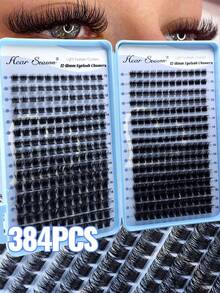 384 Pairs Eyelash Book, 12-18mm Mixed Density, New Cat Eye D Curl Lashes, DIY Natural Look Eyelash Set, Ultra Soft And Lightweight, Includes Eyelash Glue Set, Suitable For Daily, Date, Party, Professional Makeup Cluster False Eyelashes - Multicolor - View 3