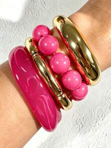 Fashion Old Money Style Exquisite Versatile Bracelet & Bangle Set, Designed For Vacation And Travel - 32975-bra-rose Pink - View 2
