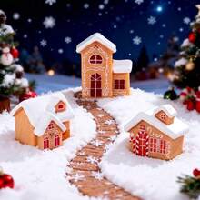 Miniature Christmas Village House Resin Winter Holiday Micro Landscape Fairy Garden Accessories Desktop Christmas Decoration Ornament - A - View 2