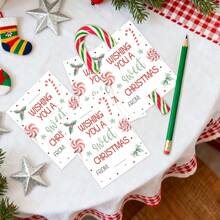 Christmas Gift Tags, Wish You A Sweet Christmas Holiday Paper Tags With Holes, Holly Bow Print Gift Label Cards, 20/50pcs Multi-Pack Options, Suitable For Christmas Gift Wrapping, Holiday Atmosphere Props, Party Props, Party Favors, Christmas Decoration - Multicolor-a - View 8