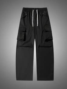 Women's Autumn/Winter Cargo Joggers With 3D Large Side Pockets, Elastic Waist Drawstring, Loose Fit, Breathable, Tear-Resistant, Multi-Pocket Outdoor Sports Long Pants - Black - View 3