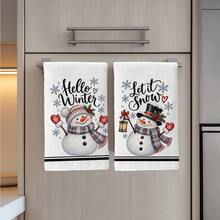 2PCS Kitchen Towels, Winter Snowman Pattern Dish Cloths, Minimalist Style 40*60cm Rectangular Microfiber Cleaning Towels, Perfect For Kitchen, Dining Room And Bathroom Use, Kitchen Decor, Home Decoration, Housewarming Gift For Neighbors, Scouring Pads Dishcloths - White - View 7
