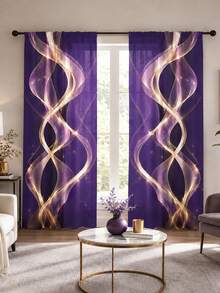 2pcs, Polyester Material, Deep Purple Dreamy Gold Curved Pattern Printed, Light Filtering Curtains, Suitable For Bedroom, Living Room, Office And Home Decor, Rod Pocket Design, Suitable For Rod Installation - Multicolor - View 6