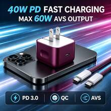 Charger Cepat Portabel 40W GaN Deep Cherry, Output AVS Maksimum 60W, Protokol PD3.2 Terintegrasi, Memberikan Pengisian Daya Efisien Berkecepatan Tinggi. Desain Gallium Nitride Portabel Sangat Mengurangi Ukuran Charger Sambil Mempertahankan Output Daya yang Stabil, Kompatibel dengan Seri 18/17/16/15, Kompatibel dengan Seri Ultra, Kompatibel dengan Seri dan Perangkat yang Mendukung USB, Pengganti Sempurna untuk Adaptor Dinding Asli, Charger Ponsel Portabel - Steker Tipe AS A (110-127V) - View 2