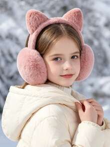 1pc Cute 3D Cat Ear Plush Earmuffs, Women's, Thickened Warm Faux Rabbit Fur, Foldable, Suitable For Students, Girls Daily Commute, Shopping, Cycling, Multiple Colors Available - Multicolor - View 2