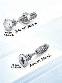 Set Of 4 Stainless Steel Punk Style Earrings, Screw-Back Studs With Hollow Design, Unisex, Suitable For Daily Wear Or As A Gift - Steel Color 1 Set Of 4 Pieces - View 2
