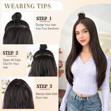 HEYPINK Long Wavy U Part Half Wig Synthetic Clip‑In Hair Extensions Ombre Balayage 7 Shades Soft Curly Half‑Head Wig Easy To Wear For Daily Cosplay Party - Black Brown - View 9