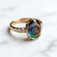 Romantic Eternal Trinity Knot Ring, Dreamy Ice & Fire Element Glowing Totem Crystal Ring, Symbolizing Protection & Strength, Personalized Jewelry Gift - Multicolor - View 3