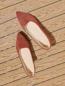 Elegant Low Heel Flat Women's Shoes, Fashion Minimalist Pointed Toe Shallow Design, Suitable For Spring Summer Autumn Outdoor Wear, Suede Material, Solid Color Neutral Smooth Shoes, Outdoor Spring Autumn - Brown - View 4