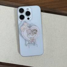 Cute Cartoon Cat Phone Stand, Adhesive And Magnetic Options, Pink Heart-Shaped Desktop Phone Holder, Slouchy Person Multi-Function Telescopic Support Stand - Baby Pink - View 5