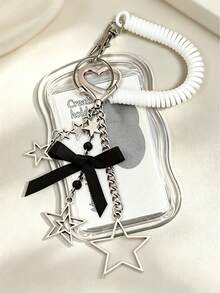 Scalable Star Card Holder Keychain, Durable Transparent Id Card Holder Set, With Detachable And Wiping Sliding Cover, Paired With Star Bow Decoration - Multicolor - View 6