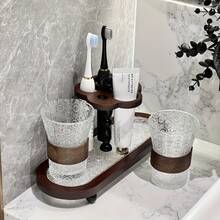 1pc Vintage Toothbrush, Toothpaste And Toothbrush Holder With Integrated Mouthwash Cup |, Floor Standing, Includes Toothbrush Holder, Toothpaste Squeezer, Mouthwash Cup, Suitable For Bathroom And Washroom - Multicolor - View 9