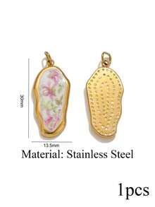 1 Pc. Stainless Steel Fashionable, Minimalist Flower And Leaf Pendant With Open Ring-DIY Necklace And Earrings Craft Kit - Pendants - View 12
