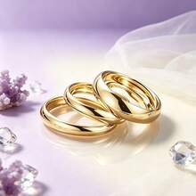3pcs/Set Gold-Plated Iron Alloy Smooth Bangle Bracelet Set, Large Medium Small Sizes Stackable Solid Color Bracelets, Women's Daily Party Outfit Jewelry Gift - Gold - View 2
