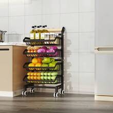 Foldable Carbon Steel 3-Tier Storage Trolley on Wheels - Wire Basket Vegetable Rack, Tiered Fruit Bowl, Kitchen Storage Cart, Slim Gap Organizer, Multi-Purpose Rolling Rack - Gris Claro - Ver 3