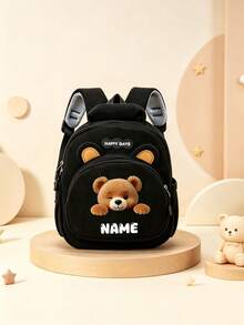 1pc Mini Personalized Custom Bear Backpack, Casual Versatile Zipper Bear Theme Print, Nylon Material With Zipper Closure, Adjustable Shoulder Strap, Handheld, Suitable For School, Shopping, Daily Commute, Outdoor Travel. Birthday Gift. - Multi-color-striped Fleece 2501 - View 6