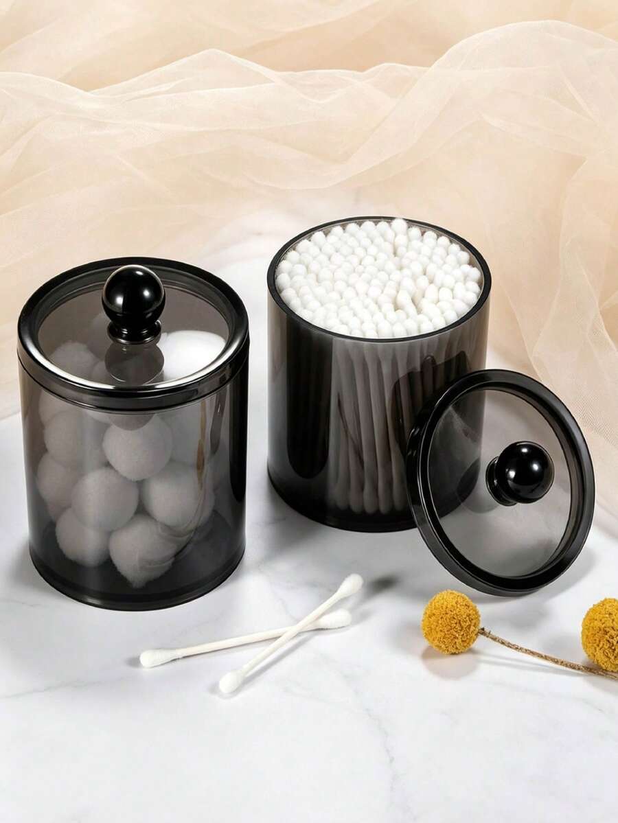 Dispenser Tempat Cotton Bud, Cocok untuk Cotton Bud dan Tusuk Gigi - Set Toples Apotek Plastik Hitam 10 Oz, Cocok untuk Penyimpanan dan Pengorganisasian Kamar Mandi, Kotak Penyimpanan Rias Wajah
