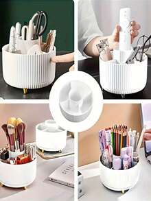 1 buah Organizer Makeup Meja Putar, Kotak Penyimpanan Alat Tulis, Tempat Pena, Rak Display Kosmetik, Tempat Kuas Makeup Multifungsi, Kotak Penyimpanan Perawatan Kulit, Organizer Kuas Makeup Plastik - MultiWarna - View 5