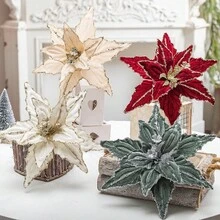 1/4pcs Christmas Flower Decorative Sprigs, 26cm Red & Gold Sequin Velvet Petals, Lightweight And Easy To Insert, Perfect For Christmas Tree Or Vase, Enhances Holiday Atmosphere, Suitable For Modern Home, Holiday Party And Creative Christmas Decor - Multicolor - View 4