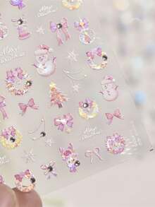 1 Embossed Nail Art Charm Sticker Popular Self-Adhesive Winter Nail Art Sticker Cute Christmas Nail Decoration Sticker DIY - Pink - View 2