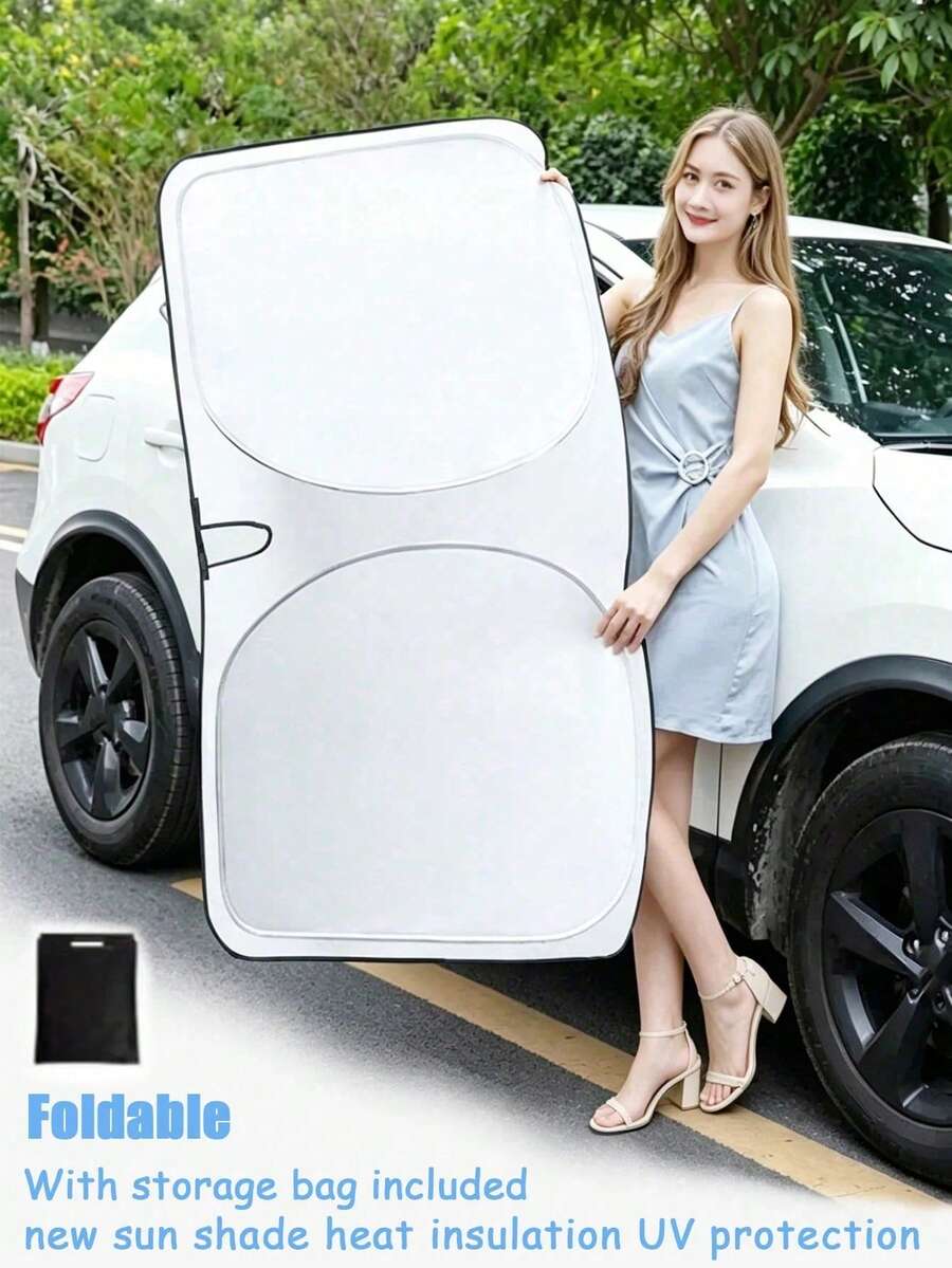 1pc Portable Universal Car Front Windshield Sun Shade, Car Interior Heat Insulation Front Windshield Cover, Summer Car Front Windshield Sun Shade, UV Protection Heat Insulation Sun Shade, RV Essential, Car Cover, Car Accessories, Camping - A - View 1