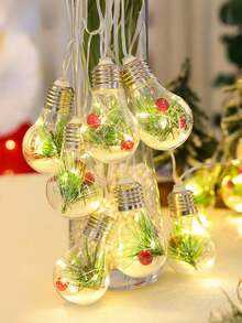1pc Warm Light Christmas Bulb Shaped LED String Lights, No Plug Required, Cozy And Bright. Suitable For: Home Night Light, Christmas Style Decorative String Lights, LED String Lights, Hanging Lights, Accent Lights, Holiday Lighting, Perfect Holiday Gift For Creating Christmas Indoor Atmosphere (Battery Powered, Batteries Not Included) - Multicolor - View 7