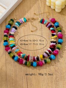 OABE 2pcs/Set Bohemian Style Dopamine Colorful Asymmetrical Shaped Beaded Necklace Layered Design Suitable For Women Daily Wear, Bead Color And Shape Random - Colorful - View 6