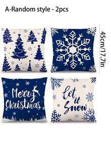 4/2pcs Christmas Pillow Covers Blue & White Design With Christmas Tree, Snowflake, Reindeer Patterns Suitable For Christmas Scene Atmosphere Decoration Winter Holiday Sofa Home Decor Theme Party - multicolor - View 8