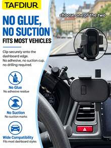 TAFDIUR 1 buah Dudukan Ponsel Mobil Dashboard Panel Ganda Cermin Hitam/Bertekstur Bahan ABS, Stabil & Anti-Guncang, Pemasangan Mudah, Dapat Diputar Horizontal/Vertikal Tanpa Menghalangi Pandangan Pengemudi, Cocok untuk Navigasi/Musik/Panggilan Telepon dll. - A66 - View 3